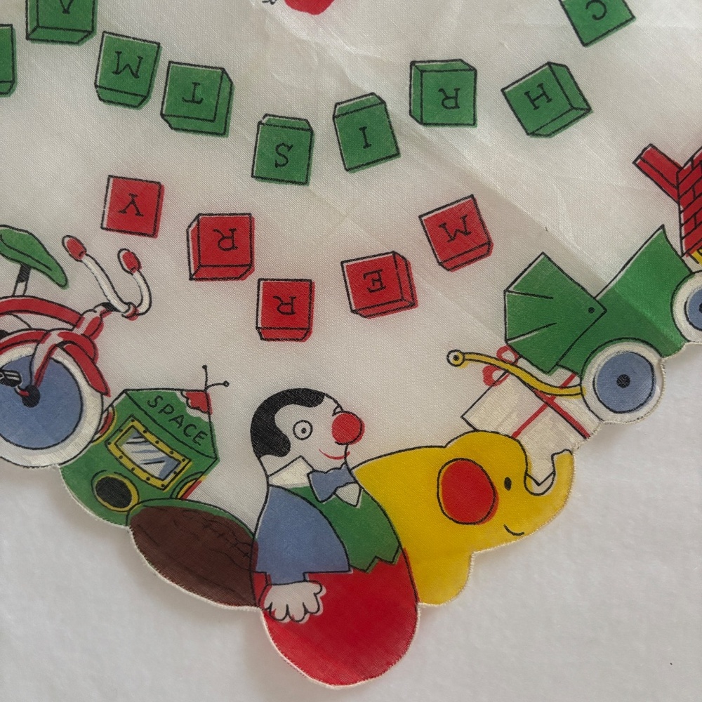Vintage Christmas Santa Toys, Space Patrol Cotton Die-Cut Doily handkerchief - Picture 5 of 10